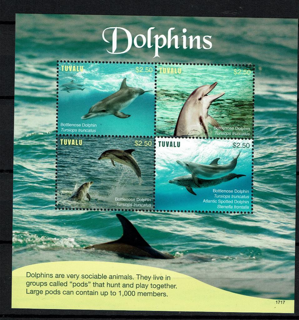 TUVALUPF BLOK DOLFIJNEN ZEELEVEN ZEEZOOGDIEREN DOLPHINS 1, Ophalen of Verzenden, Postfris, Dier of Natuur