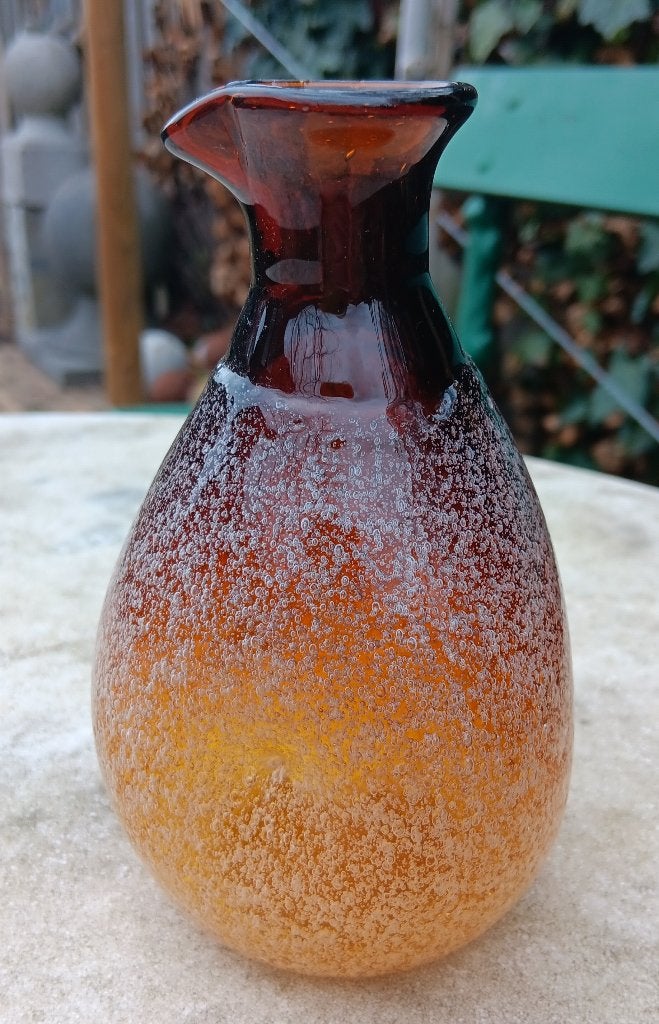 Vintage Murano Scavo stijl mond geblazen bruin vaasje, Ophalen of Verzenden