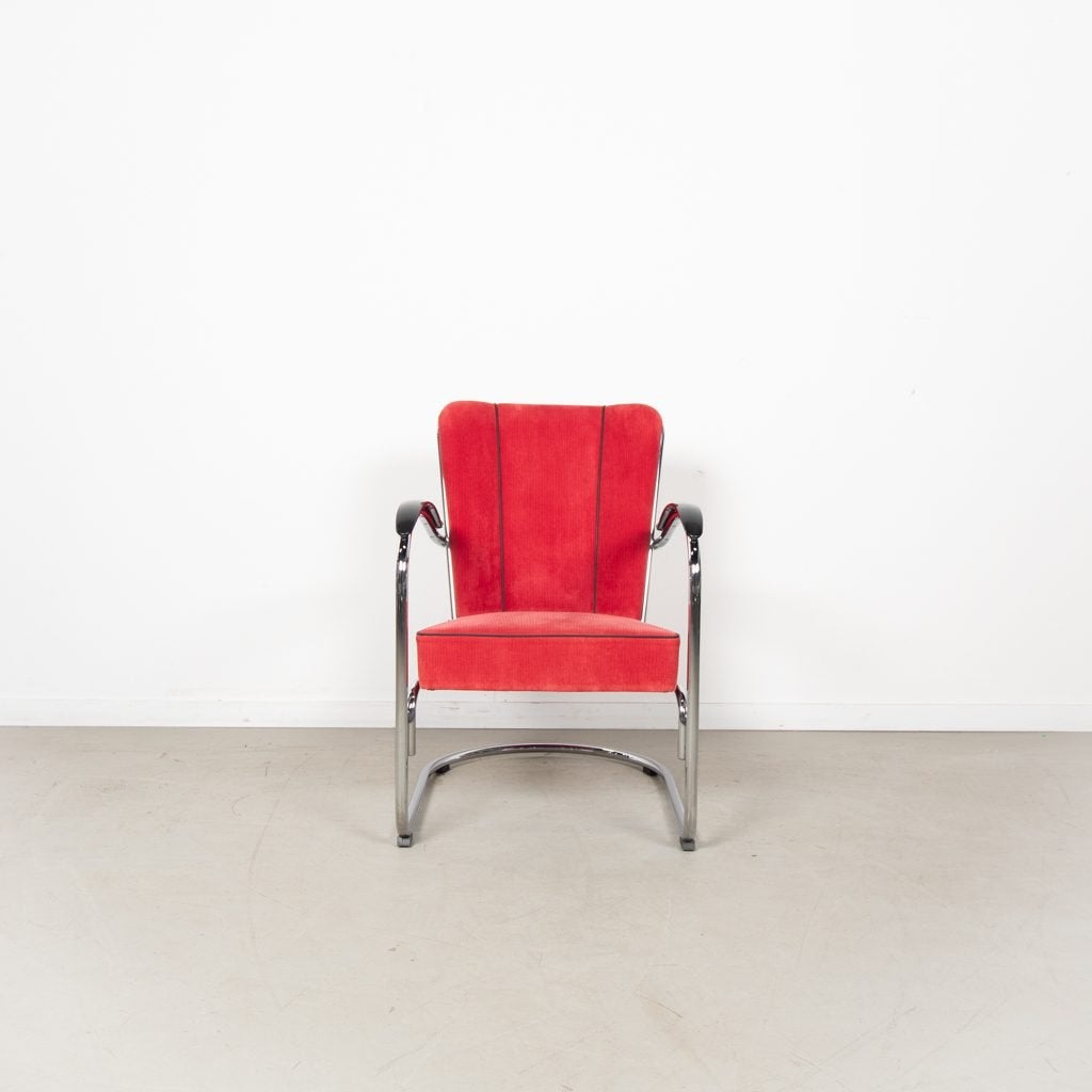 Gispen 412S Fauteuil Rood Ribstof, Niet ingevuld, Zo goed als nieuw, Niet ingevuld, Niet ingevuld