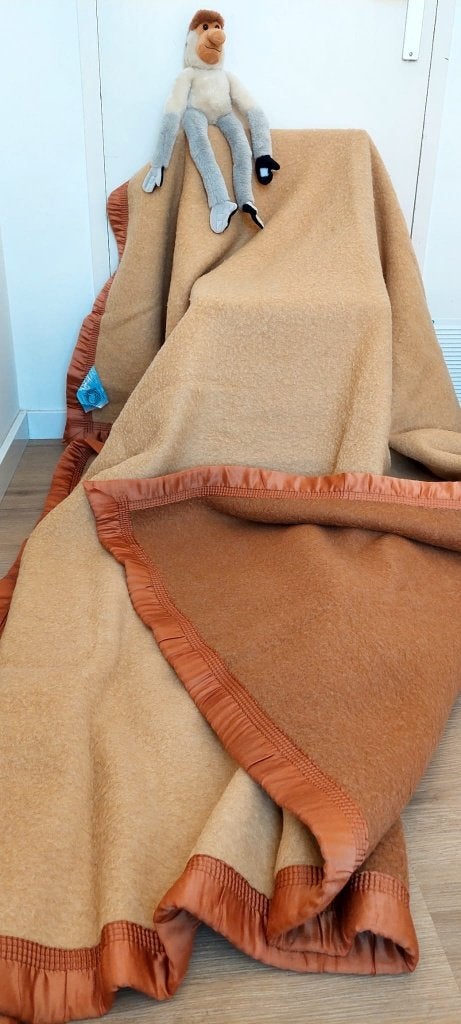 nette Vintage wollen deken 220x230  Camel beige / bruin, Huis en Inrichting, Eu, Overige kleuren, Eu, Tweepersoons