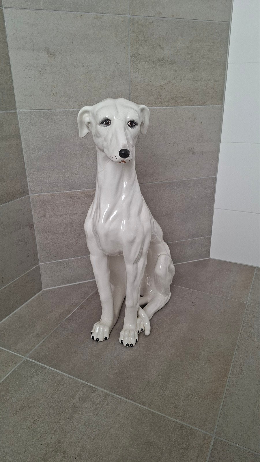 Grote witte windhond beeld - Keramiek, Ophalen of Verzenden, Gebruikt, Dier