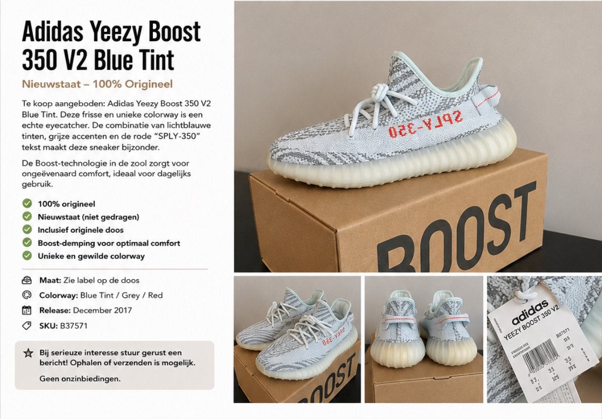 Yeezy Boost Blue Tint, Nieuw, Sneakers of Gympen, Verzenden, Blauw