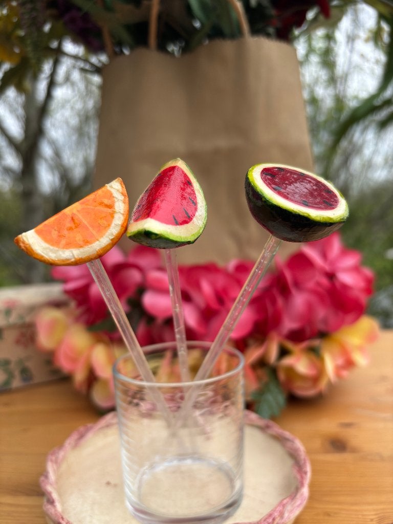 Roerstaafjes fruit - vintage jaren 70 - 3 stuks, Overige typen, Kunststof, Nieuw, Ophalen of Verzenden