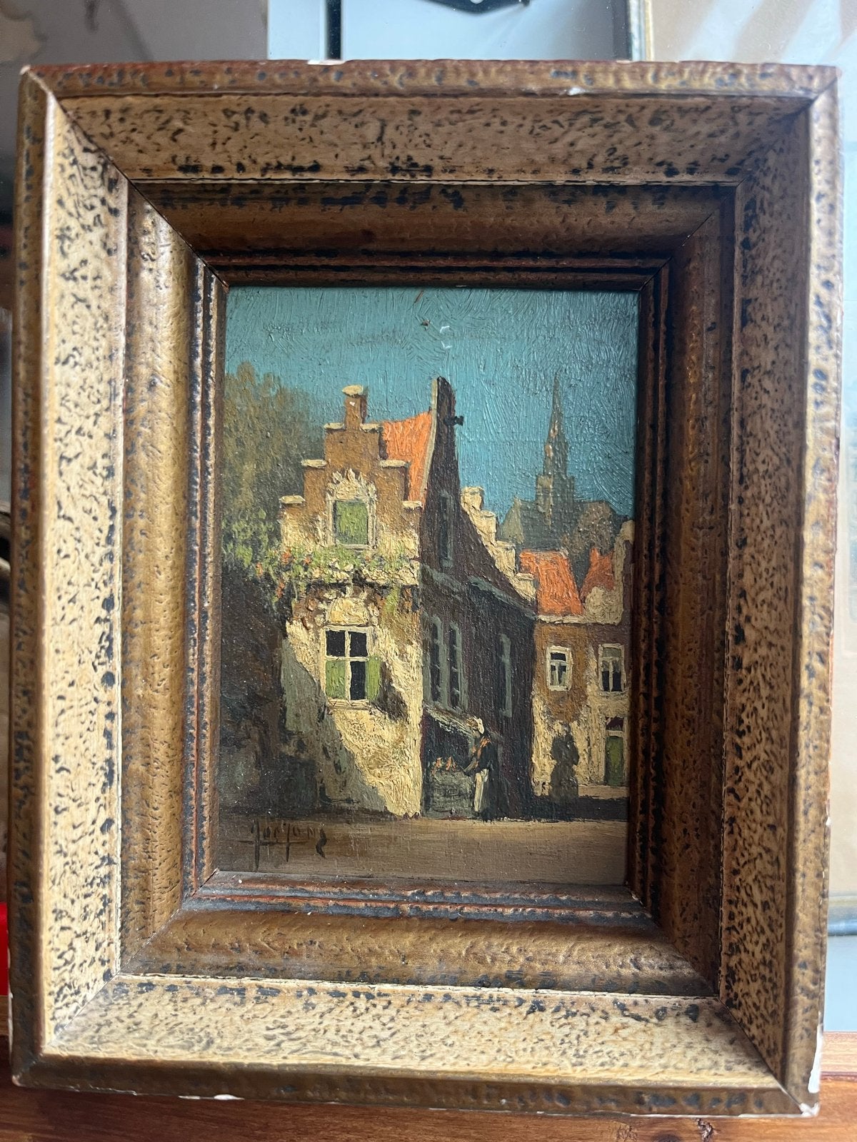 Jan Jans Oud Hollands Stadsgezicht Olieverf Schilderij, Antiek en Kunst, Paneel, Oud hollands, Ophalen of Verzenden, Gesigneerd