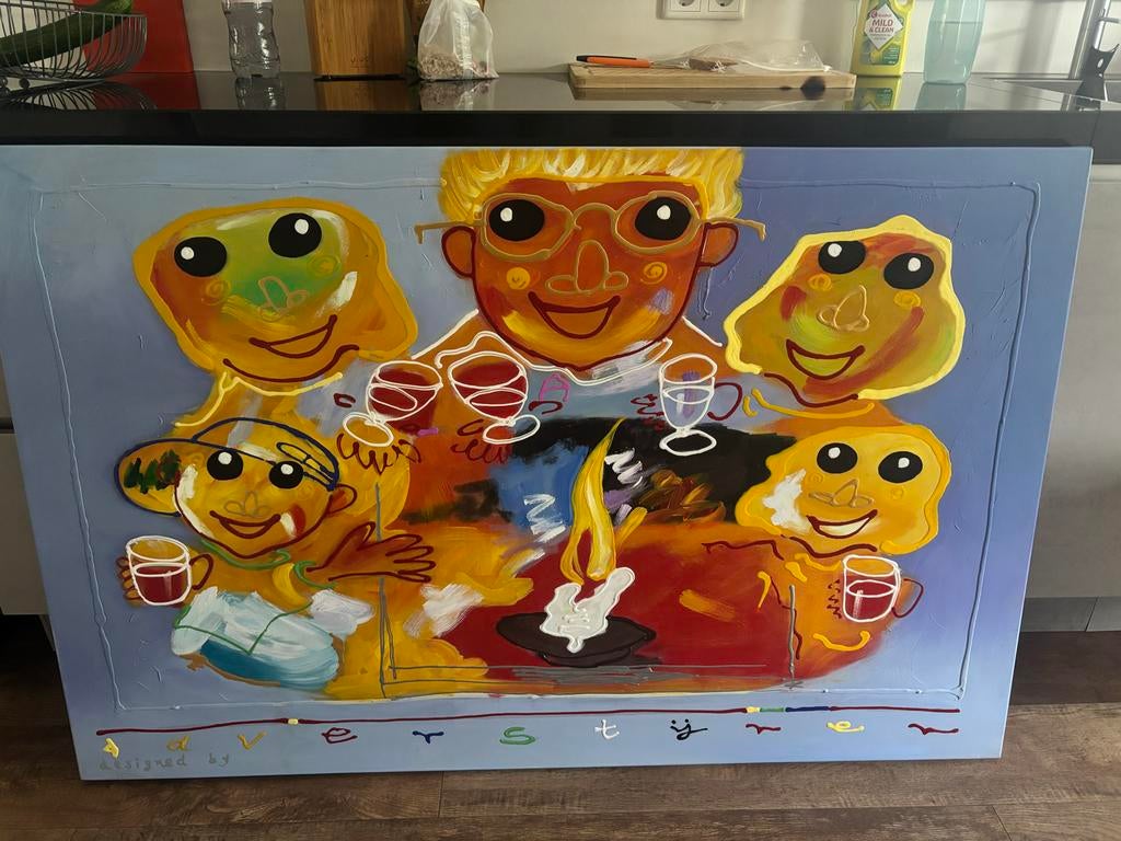 Vrolijk schilderij designed bij ad verstijnen, Antiek en Kunst, Ophalen of Verzenden