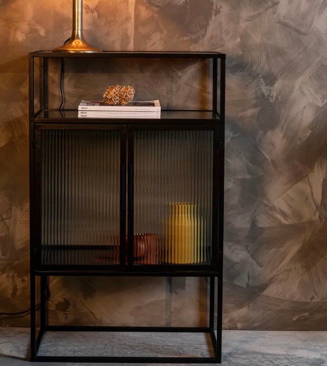 Dutchbone kast (glas metaal), Ophalen, 50 tot 100 cm, 25 tot 50 cm, Glas