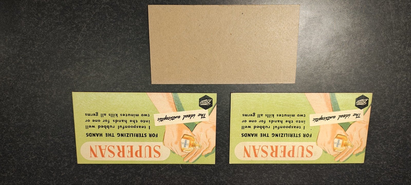 Vintage Supersan Antiseptische Handsterilisator Labels, Ophalen of Verzenden, Gebruikt