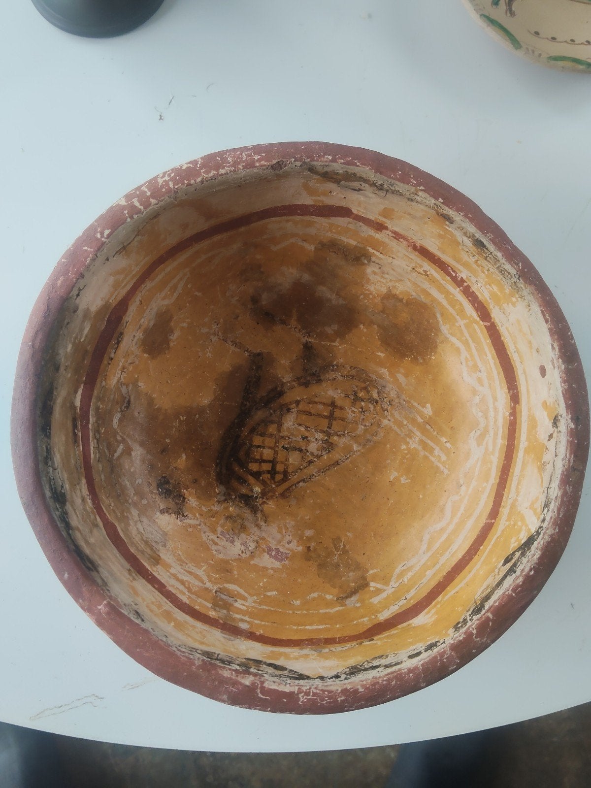 Antieke precolumbiaanse Maya polychrome terracotta schaal, Antiek en Kunst, Ophalen of Verzenden