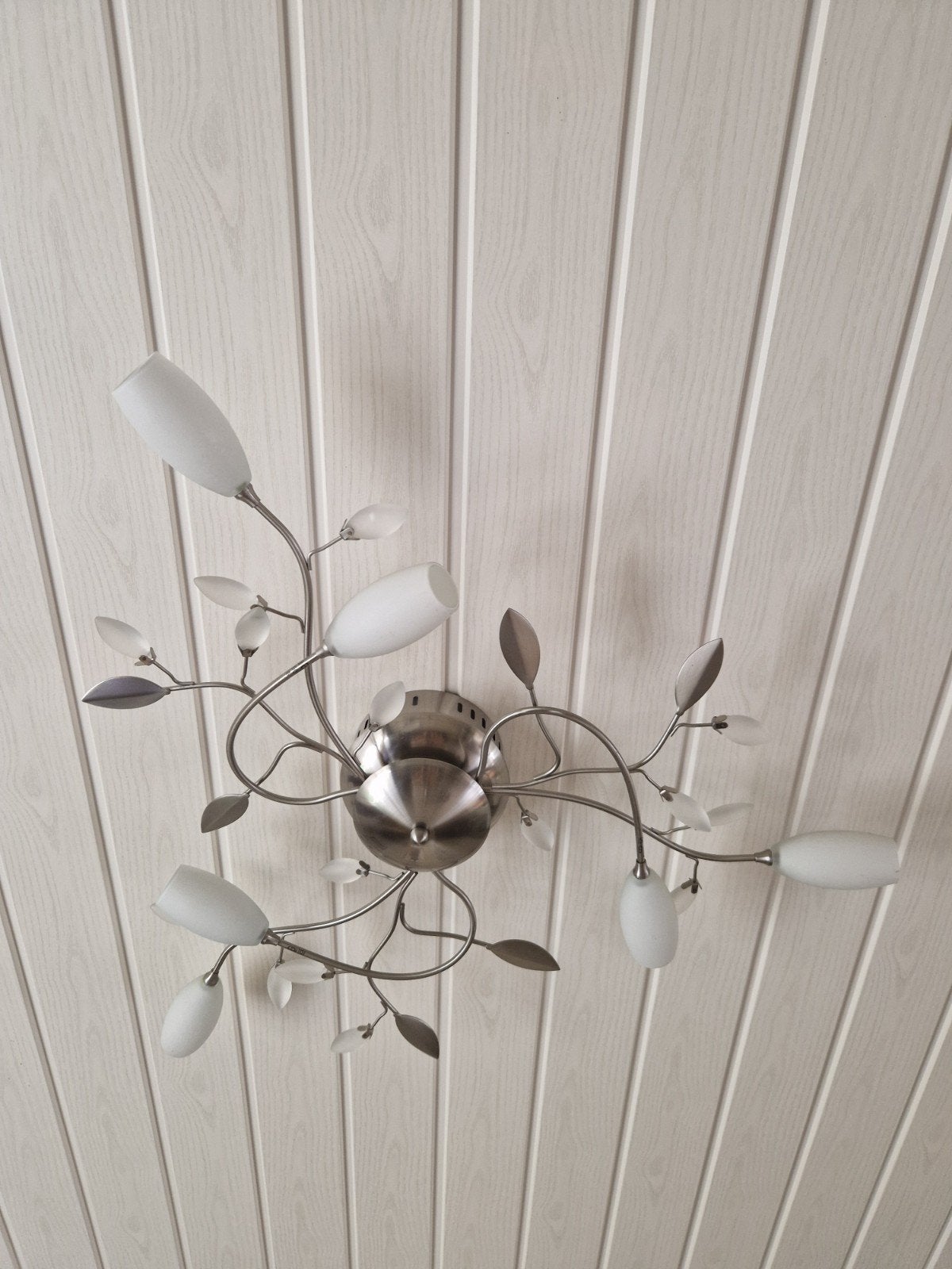 Moderne plafondlamp met 6 lichtpunten en bladeren, Ophalen of Verzenden, Zo goed als nieuw, Modern, Natuurlijk, Glas