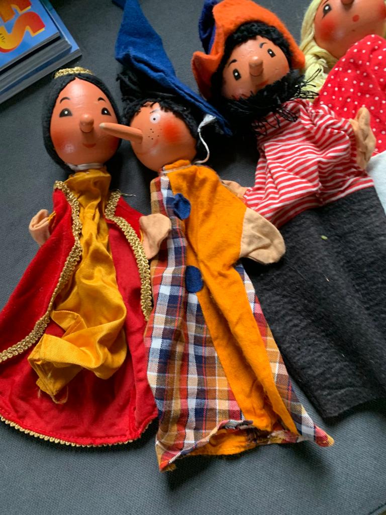 Set van 5 Zeer Oude Poppenkastpoppen - Vintage Handpoppen, Antiek en Kunst, Ophalen of Verzenden