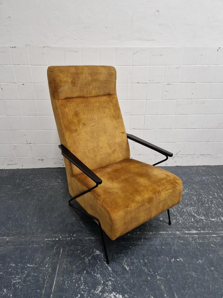 Fauteuil / bijzetfauteuil in velours oker gele stof, Ophalen, Gebruikt, /, /