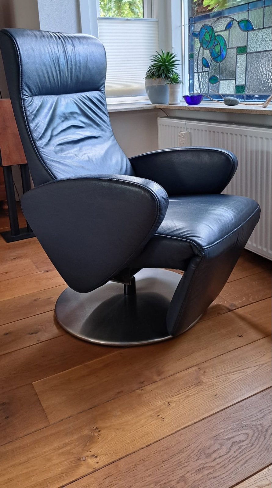 Himolla EasySwing Relaxfauteuil - Blauw Leer, Ophalen, Gebruikt, 100 tot 125 cm, Leer