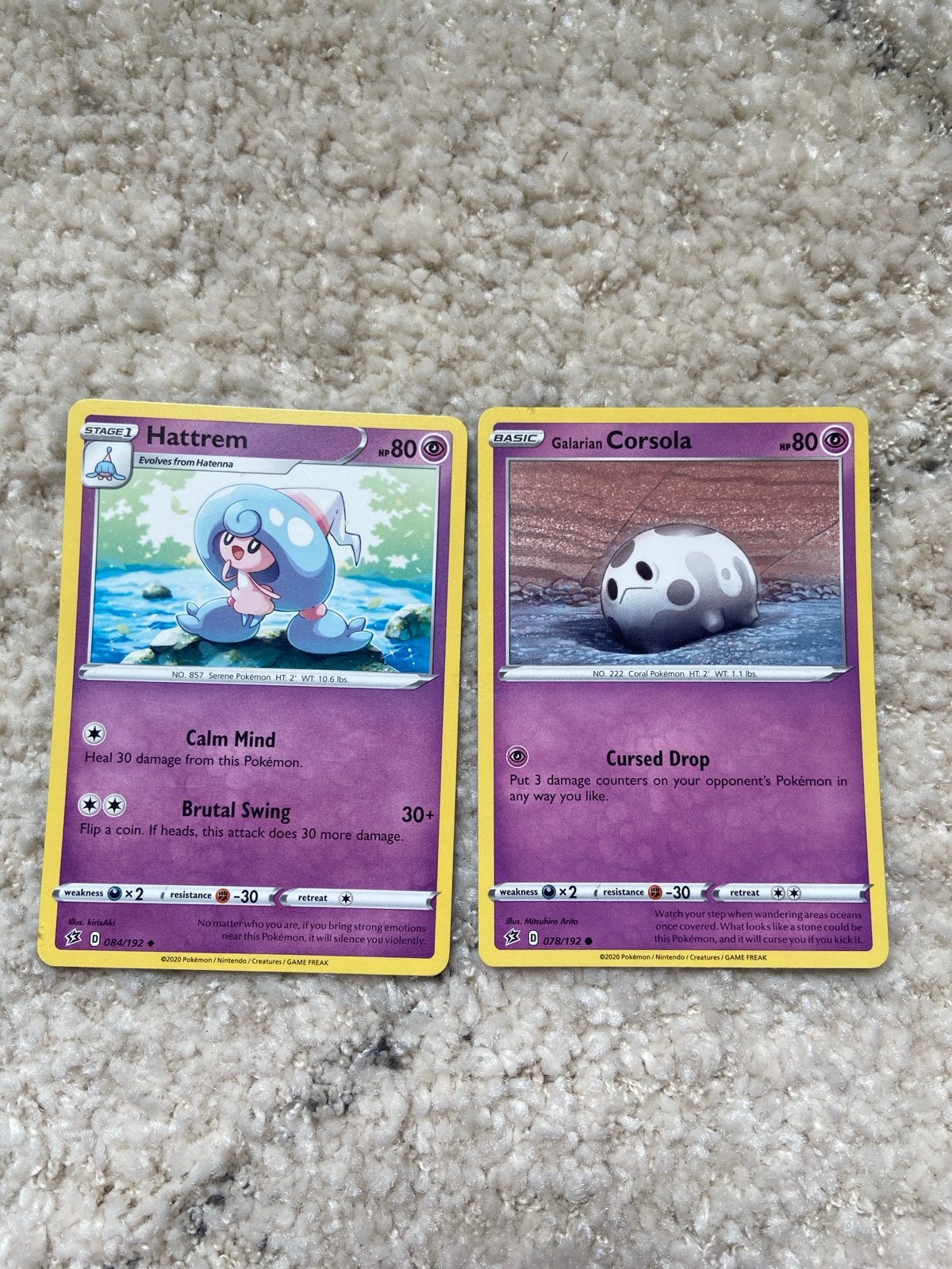 Pokémon Kaarten: Hattrem en Galarian Corsola, Ophalen of Verzenden, Nieuw, Meerdere kaarten