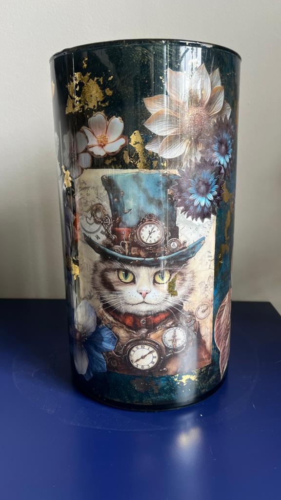 Decoupage vaas uniek handgemaakt, Huis en Inrichting, Ophalen, Overige kleuren, Nieuw, Glas