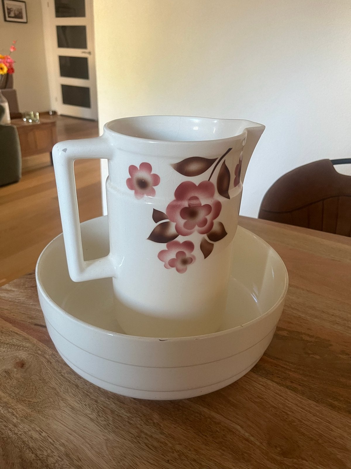 Antieke lampetkan en kom met bloemmotief, Antiek en Kunst, Ophalen of Verzenden