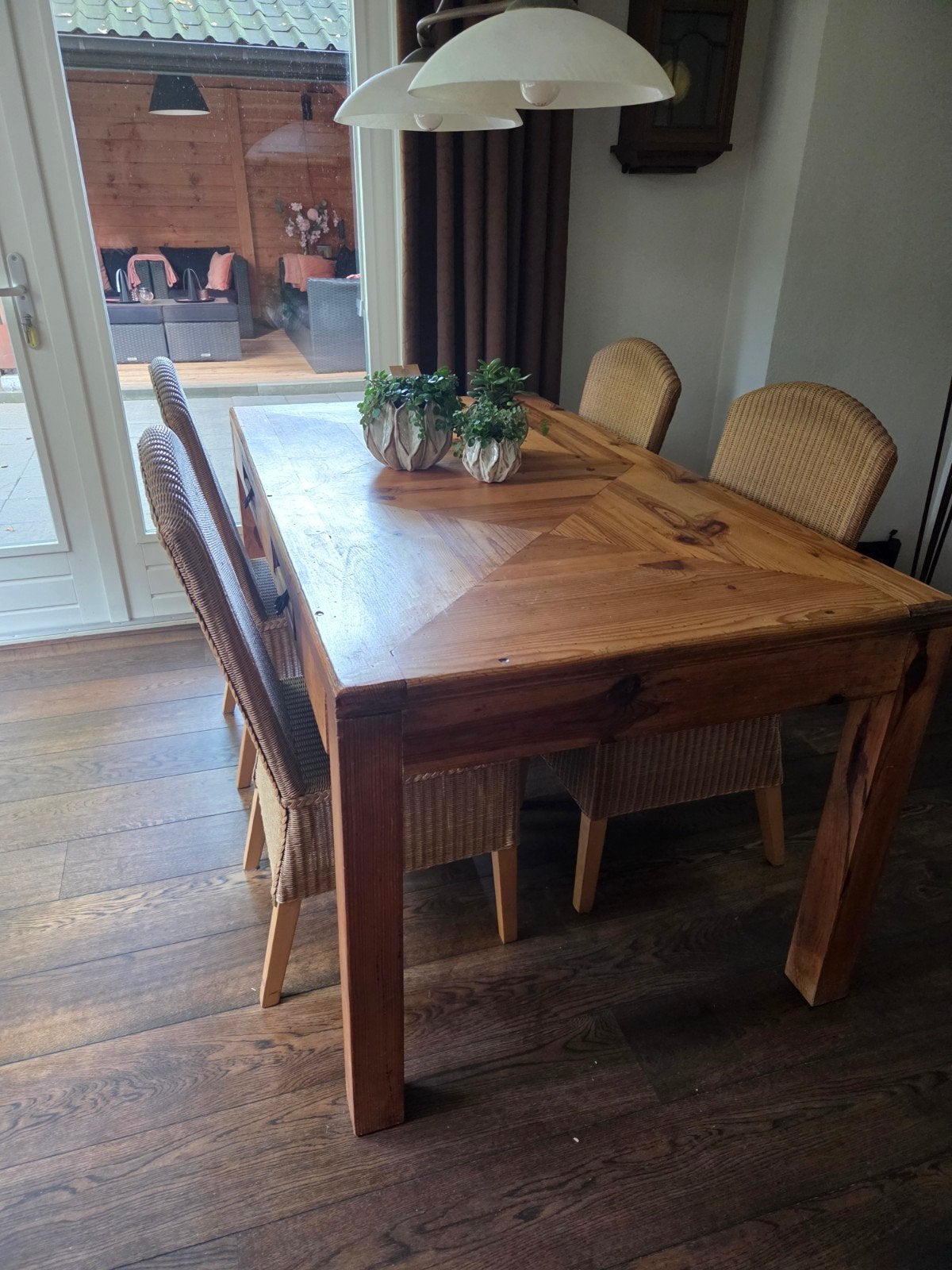 Mexicaans grenen eettafel met 4 Original Loom stoelen, Ophalen, Gebruikt, 50 tot 100 cm, Overige houtsoorten