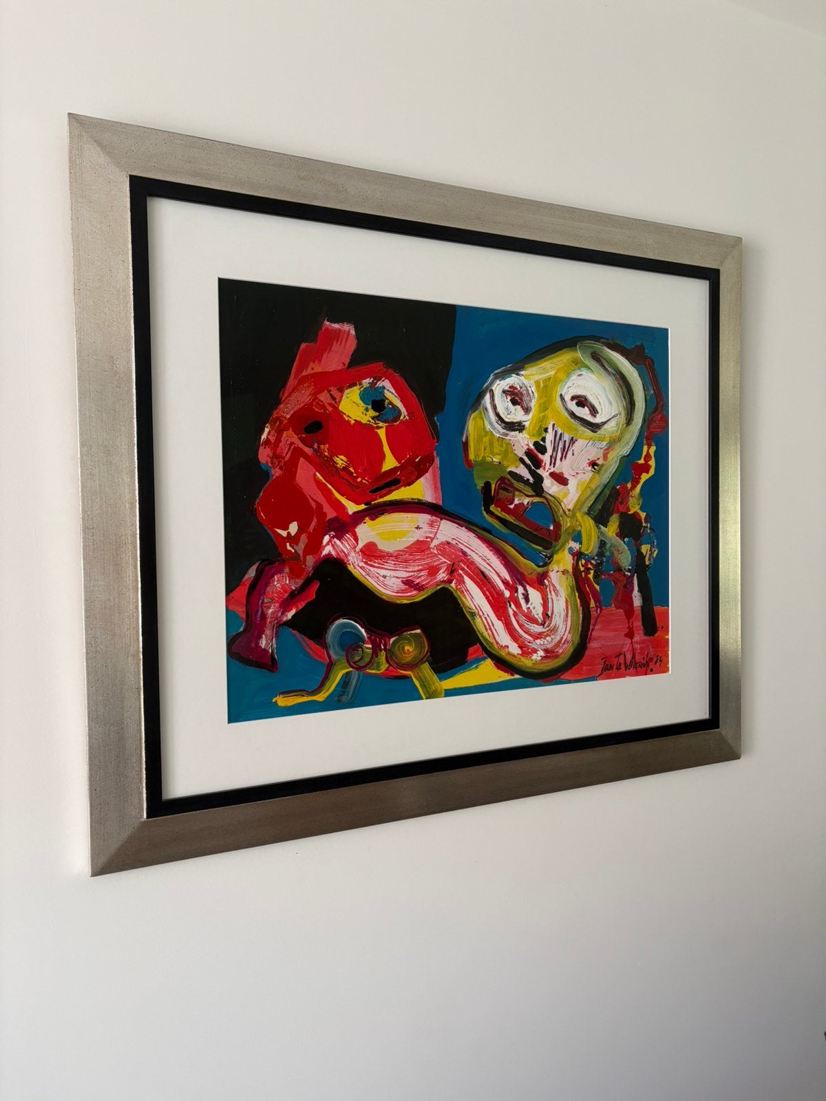 Jan te Wierik origineel schilderij met lijst 1984, Zeefdruk, Gesigneerd, Abstract, Ophalen