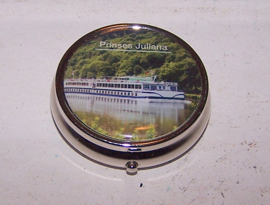 Vintage pillendoosje- afbeelding Prinses Juliana cruiseschip, Ophalen of Verzenden