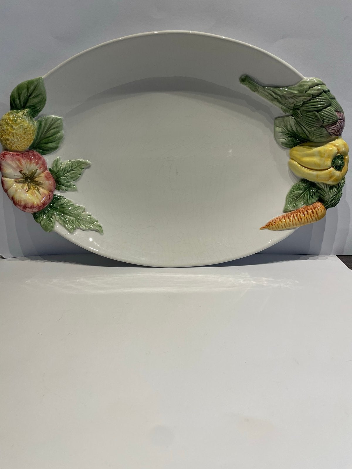 Grote handgeschilderde serveerschaal met fruit en groenten, Ophalen of Verzenden