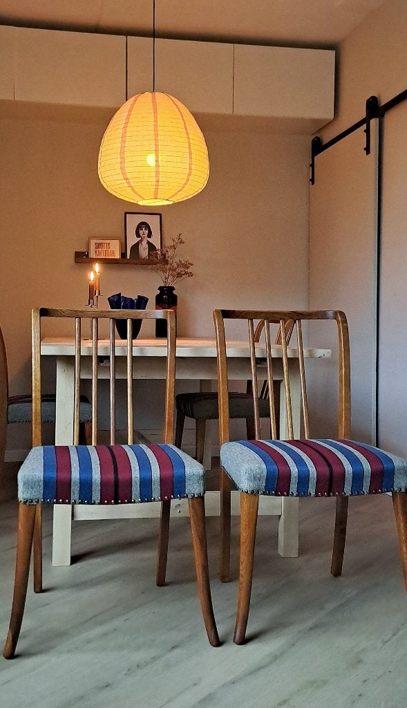 4 Eetkamerstoelen ,set van 4. Deens/vintage, Huis en Inrichting, Stoelen, Ophalen, Gebruikt, Bruin, Vier