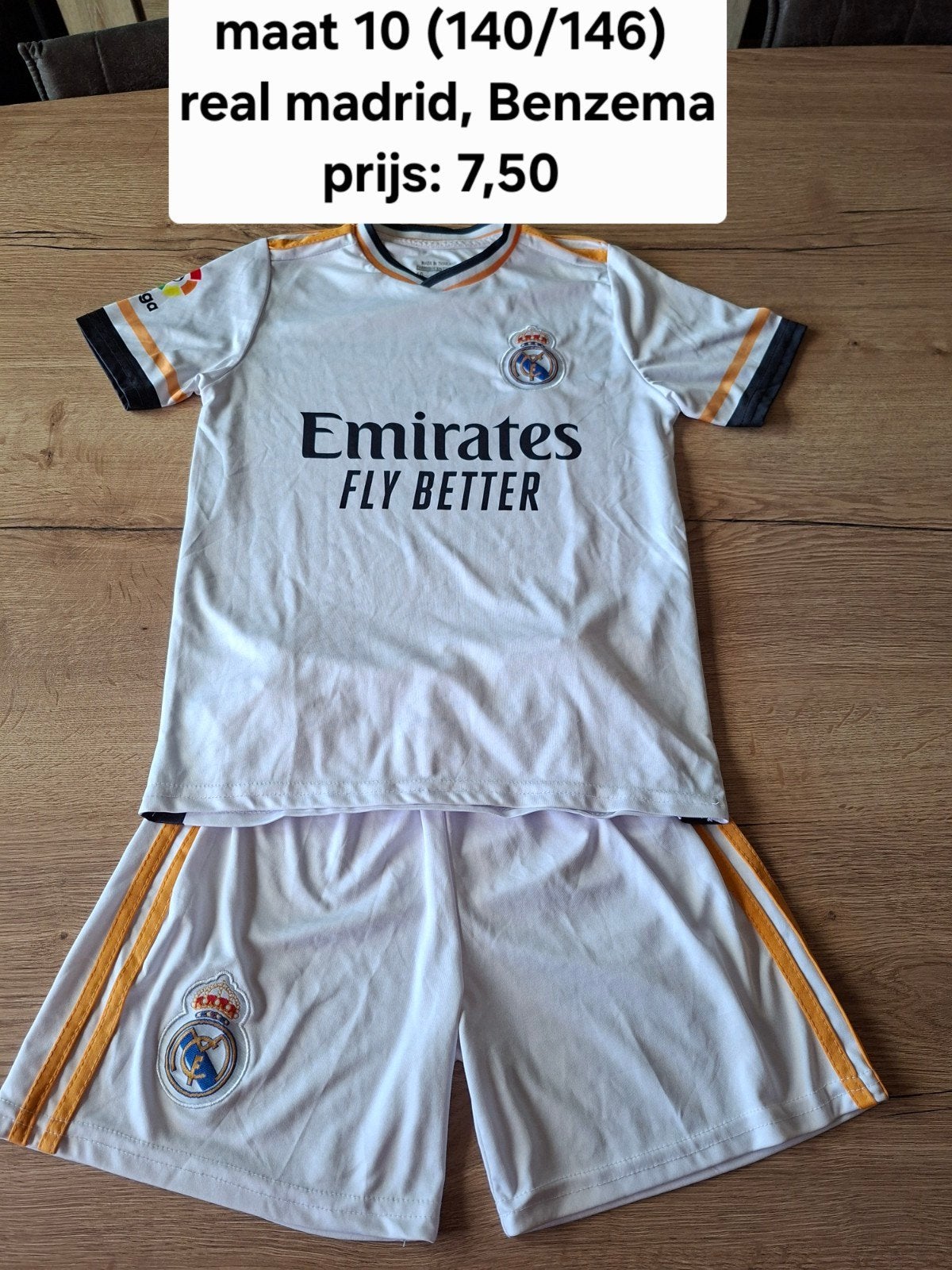 Real Madrid Benzema tenue maat 140/146, Ophalen of Verzenden, Gebruikt, Adidas, Jongen of Meisje