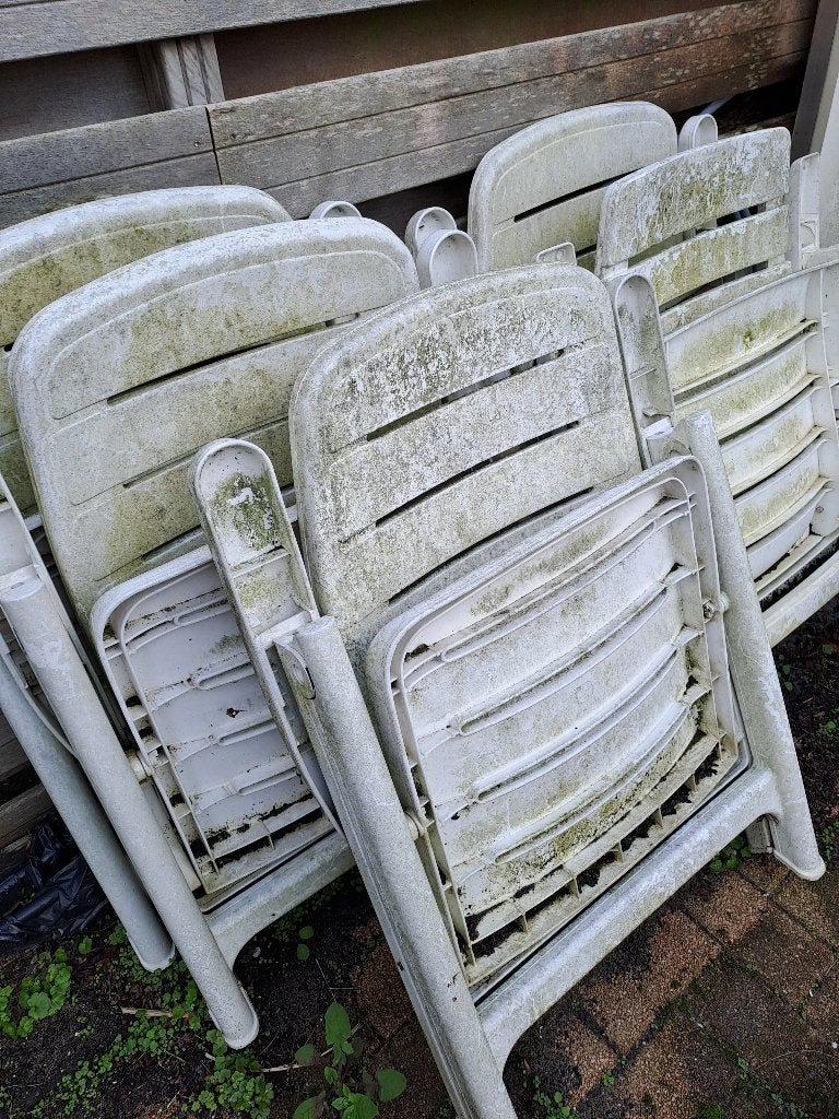 Gratis 5 tuinstoelen., Tuin en Terras, Ophalen, Gebruikt, Kunststof, Inklapbaar