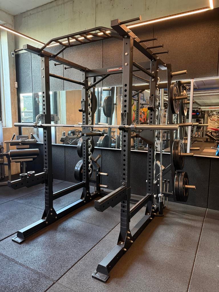 Power Rack met Halterschijven en Stang, Sport en Fitness, Ophalen, Zo goed als nieuw, Armen, Fitnessbank