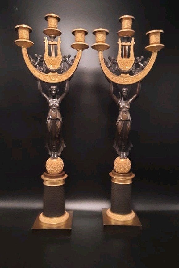 antieke empire kandelaars 60 cm, Antiek en Kunst, Antiek | Kandelaars, Ophalen, Koper of Brons