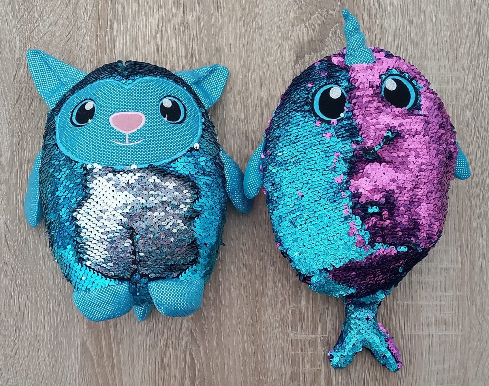 2 Omkeerbare Knuffels met Pailletten - Blauw/Roze samen, Blauw, Ophalen of Verzenden, Zo goed als nieuw, Middelgroot (20 tot 80 cm)