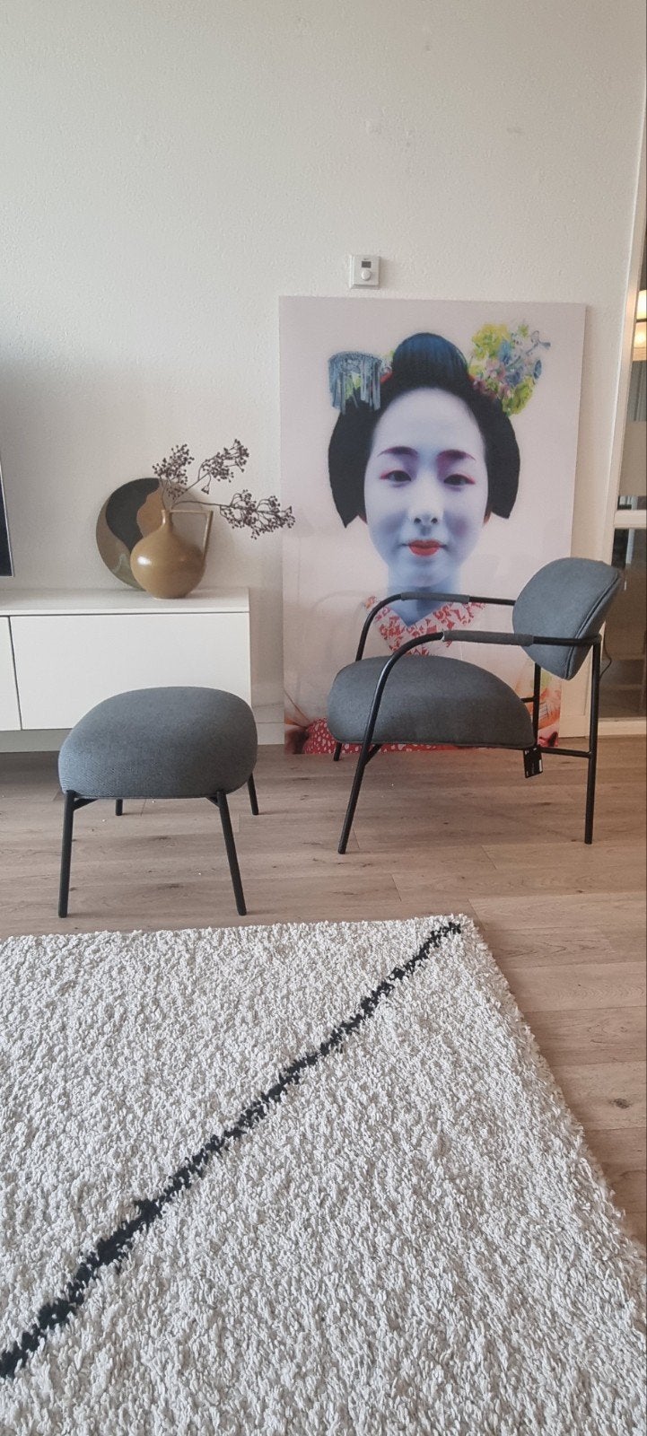 fauteuil grijsblauw met zwart metalen frame, Ophalen, Gebruikt, Modern, Industrieel, Stof