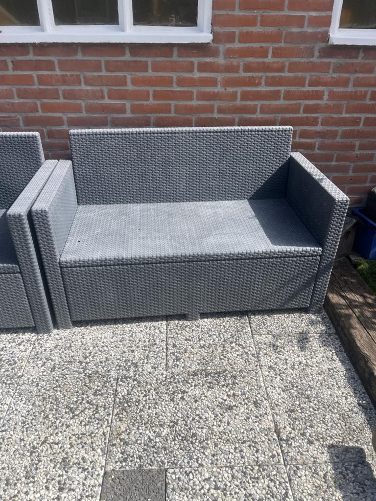 loungeset met ligbed en stoelen, Tuin en Terras, Ligbedden, Ophalen of Verzenden, Gebruikt, Wicker, Verstelbaar