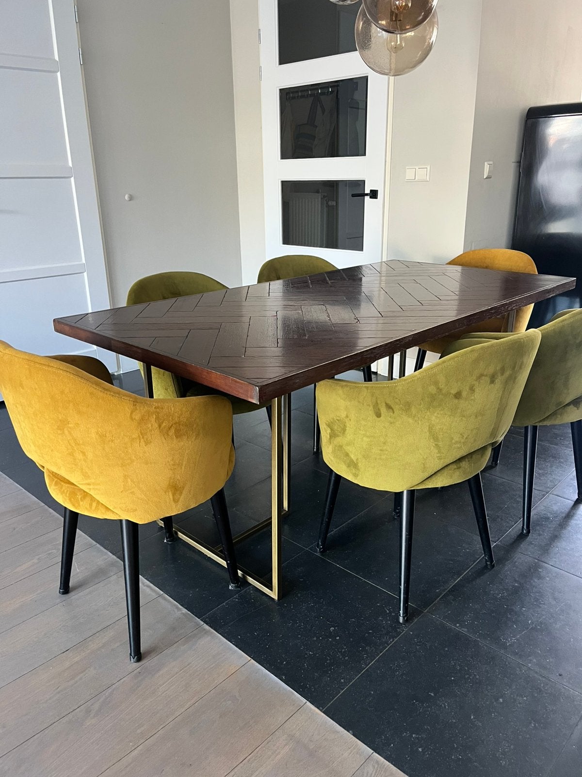 Eetkamertafel Dutchbone en 6 stoelen Loods 5, Ophalen, Gebruikt, 50 tot 100 cm, Vijf personen of meer