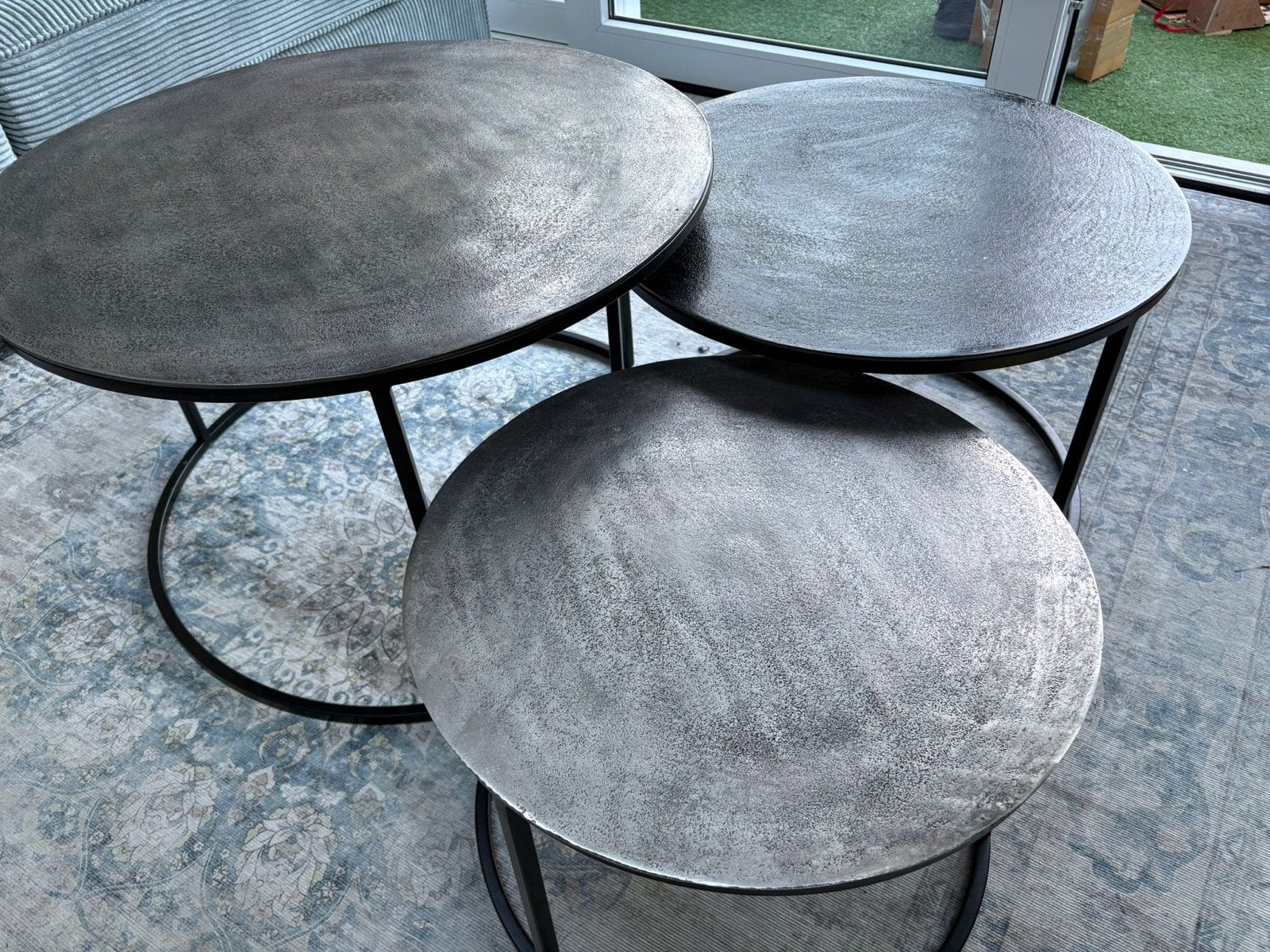 Set van 3 nikkelen salontafels, Ophalen, Gebruikt, 50 tot 100 cm, Rond
