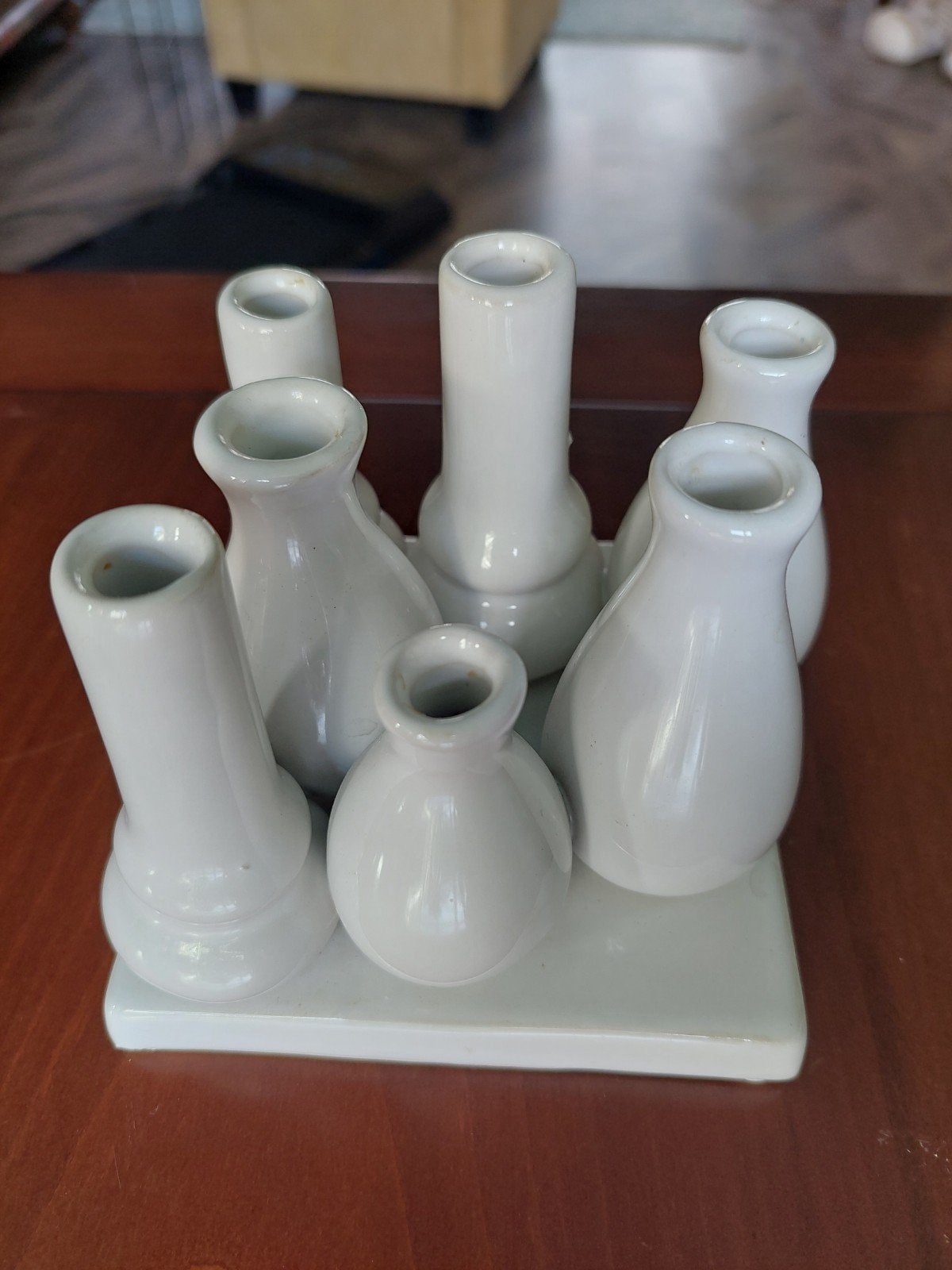 Vintage Witte Keramische Bloemenhouder met 7 Vaasjes, Ophalen of Verzenden