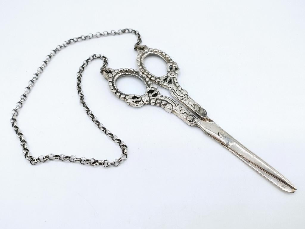 Zilveren schaar met jasseronketting, Frankrijk, 18e eeuws, Verzenden, Zilver