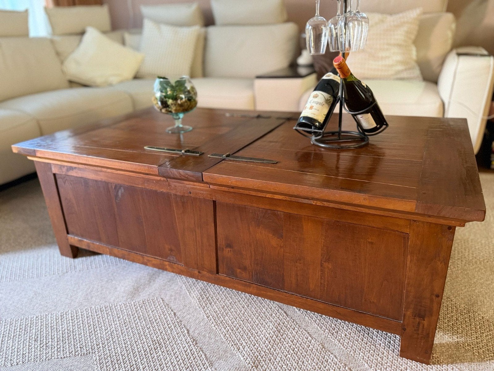 Massief houten salontafel met opbergruimte, Ophalen, Gebruikt, Klassiek, Overige houtsoorten