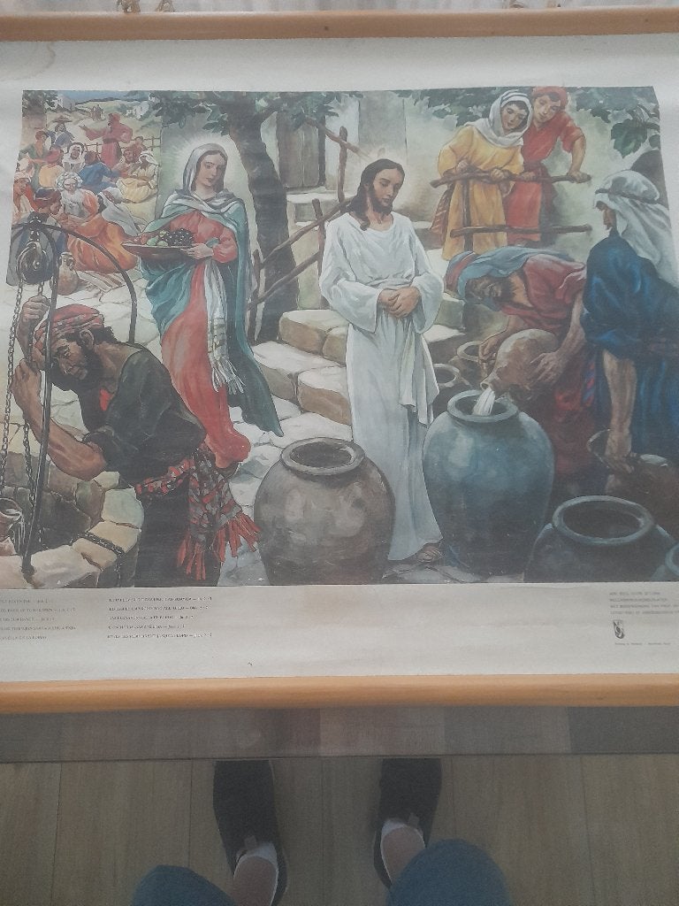 te koop oude schoolplaat Wijnwonder te Cana, Verzamelen, Gebruikt, Ophalen of Verzenden, 1940 tot 1960, Prent