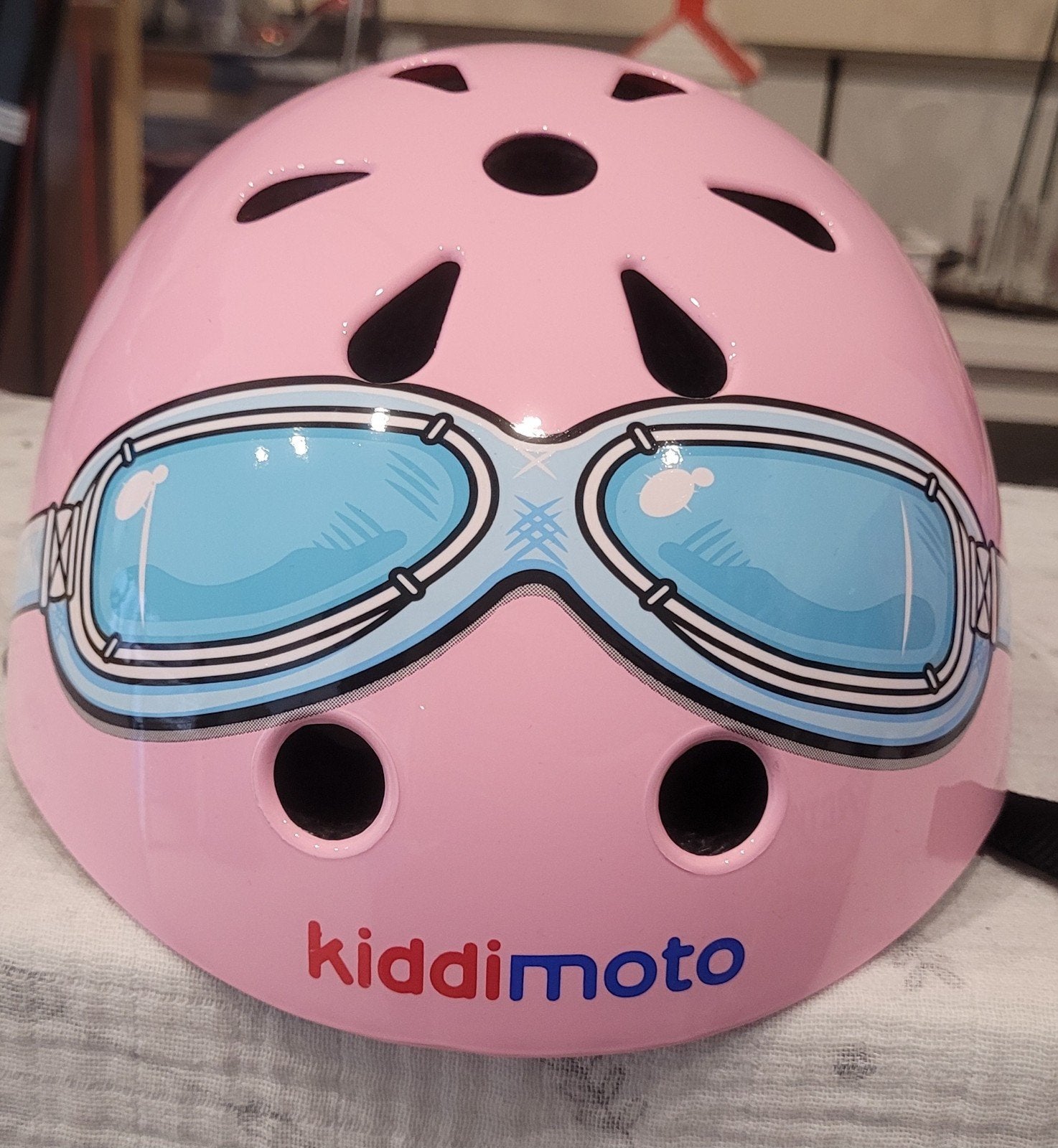 Kiddimoto fietshelm roze met bril, maat S (48-53cm), Gebruikt, Jongen of Meisje, Ophalen, S