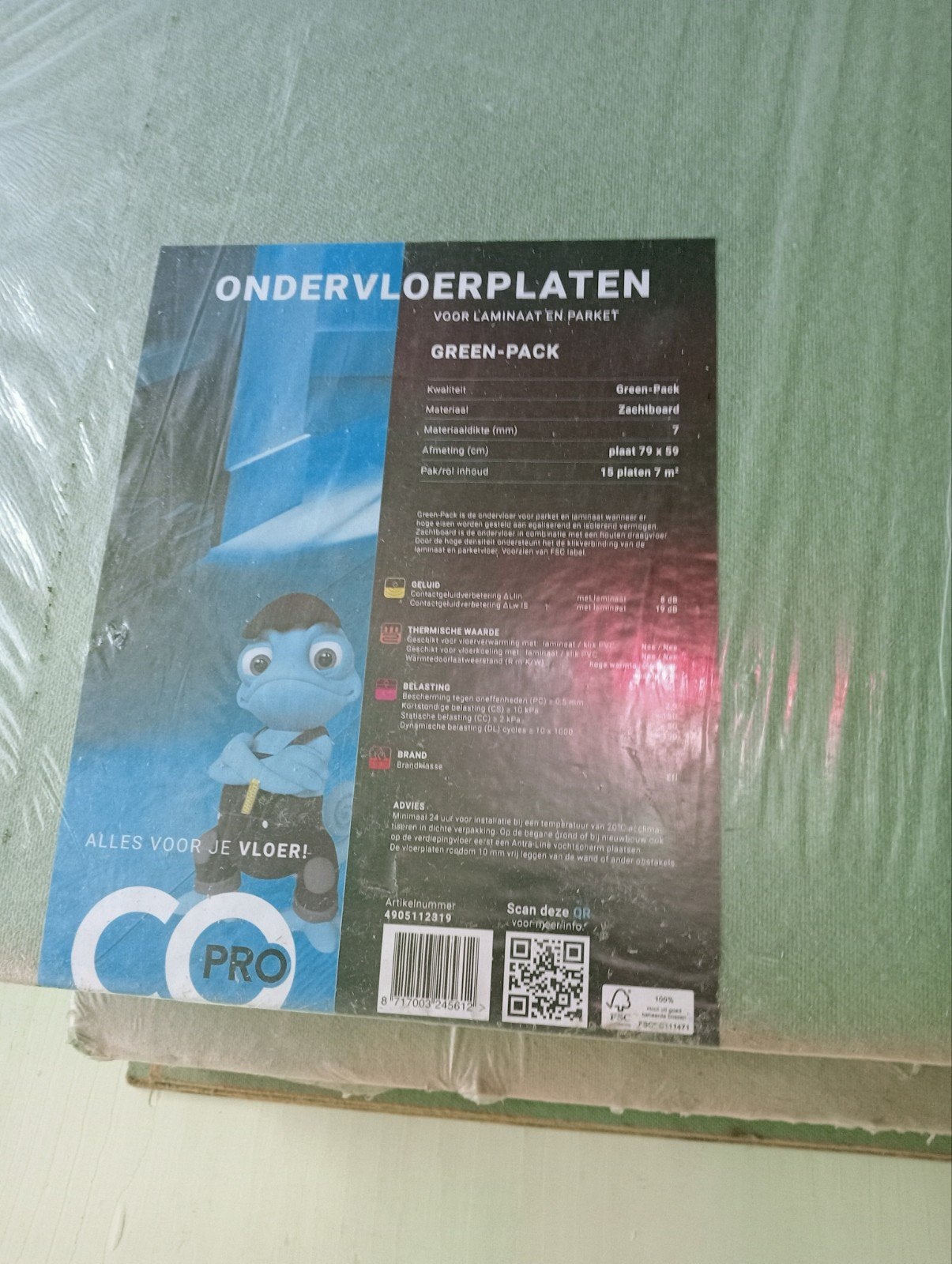 Gratis: groene ondervloerplaten, Ophalen, Overige materialen, 30 cm of meer, 50 tot 150 cm