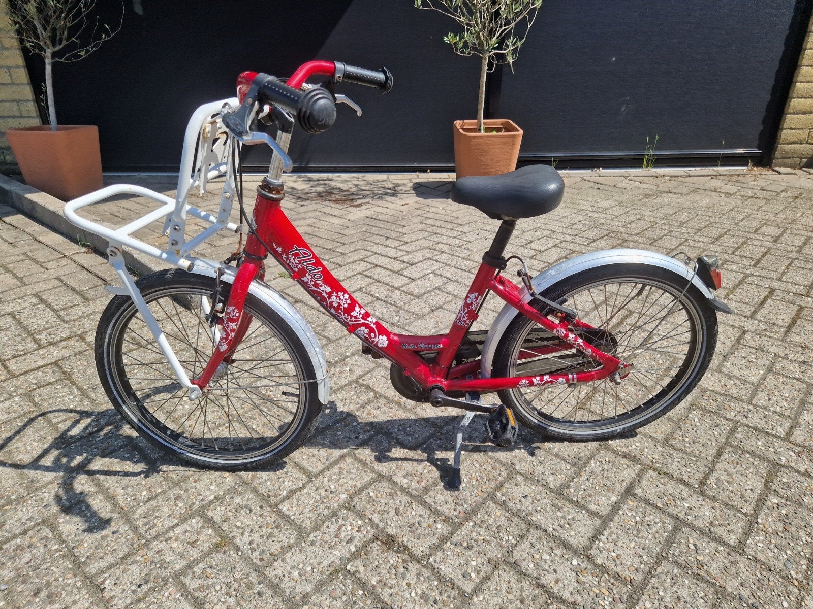 Meisjesfiets rood met rekje en handremmen - merk Aldo, 20 inch of meer, Gebruikt, Velgrem, Ophalen of Verzenden