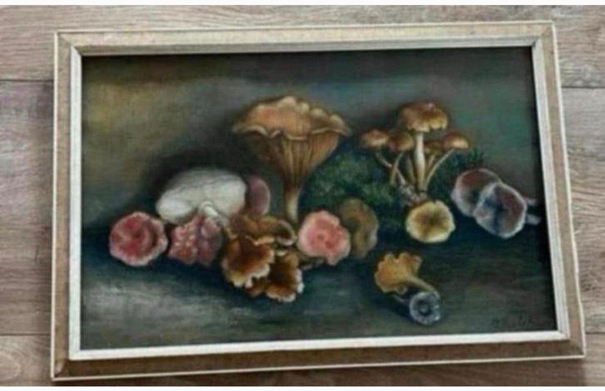 Antiek Pasteltekening van paddenstoelen.. Pasteltekening, Ophalen of Verzenden