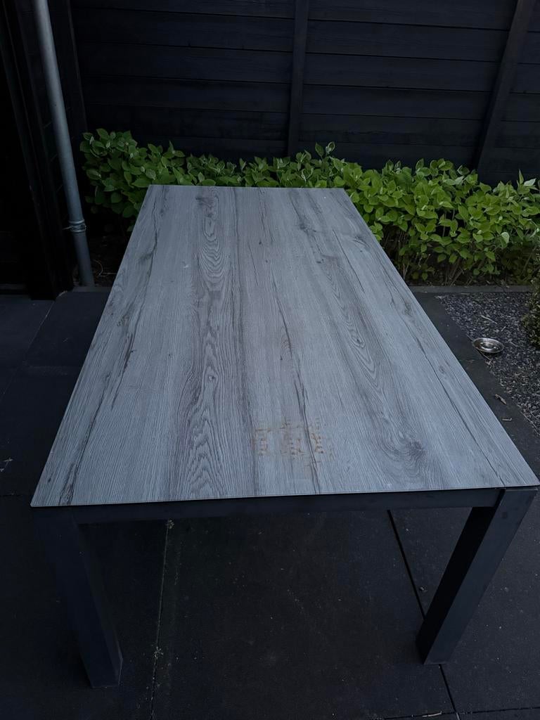 Eettafel Buiten - Grijs Houtlook glasplaat., Ophalen, Gebruikt, Rechthoekig