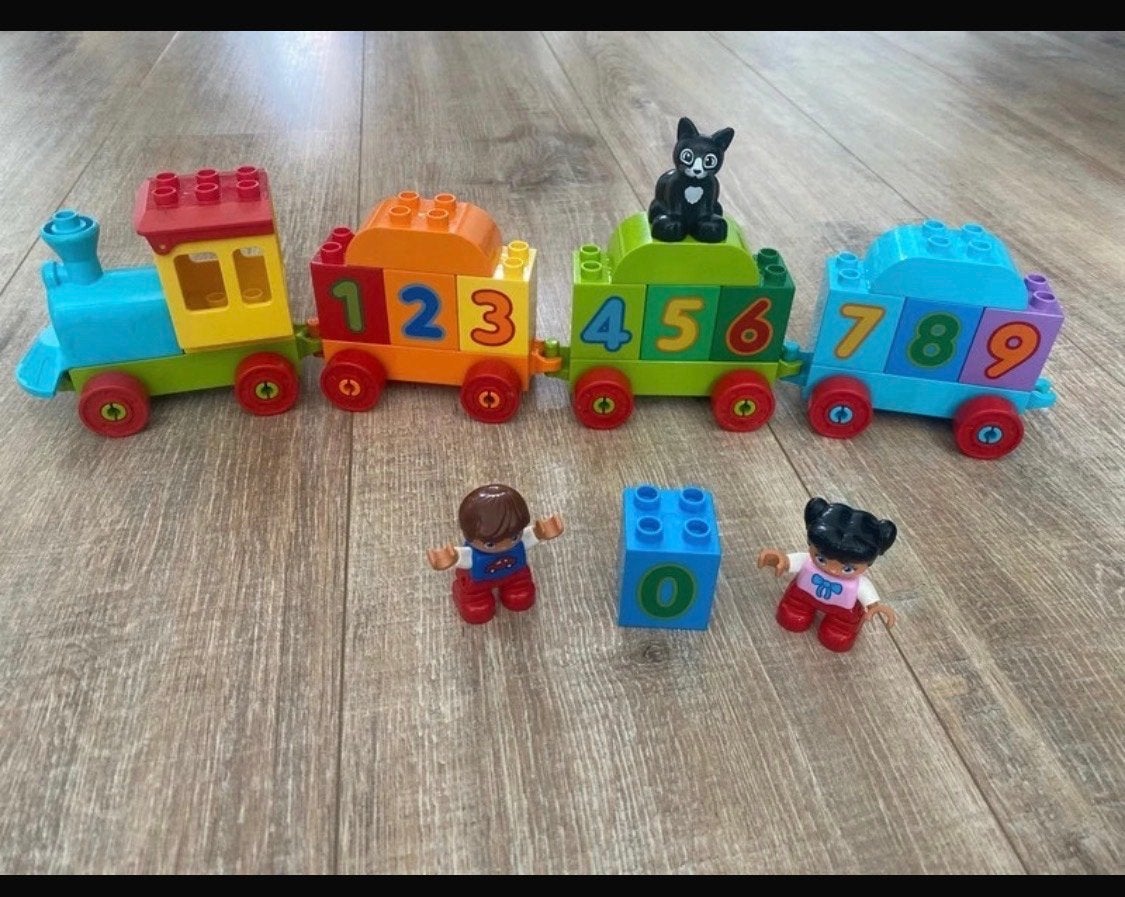 Duplo Cijfertrein met poppetjes en kat, Inclusief minifiguren, Ophalen of Verzenden, Zo goed als nieuw, Duplo
