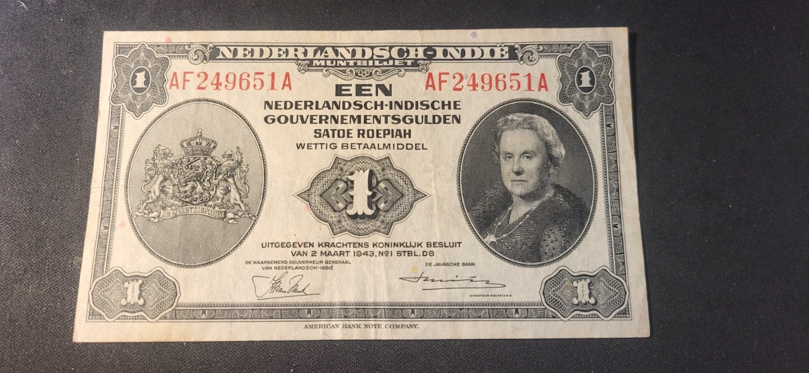 Nederlands-Indie 1 Gulden  1943 P111a, Ophalen of Verzenden, 1 gulden, Los biljet