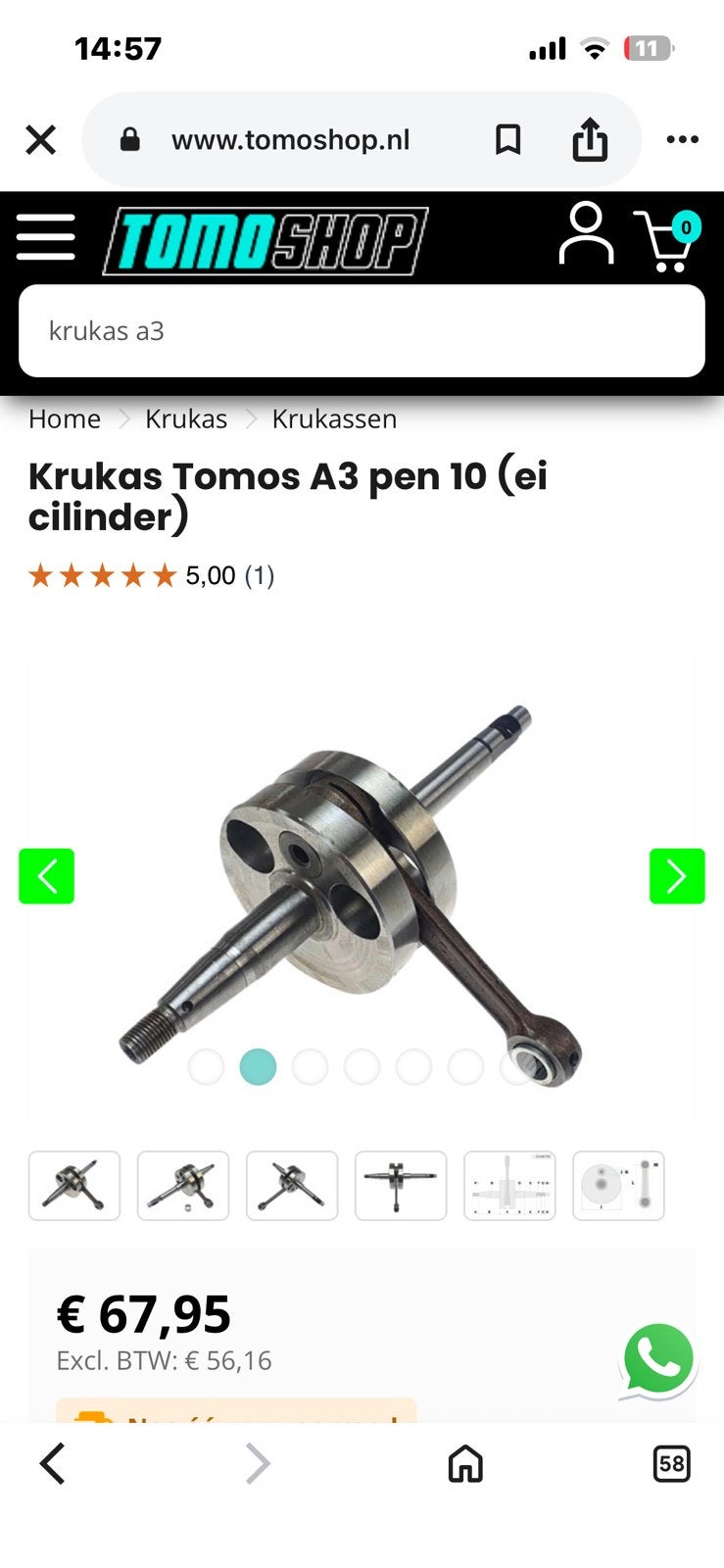 Gezocht: Tomos krukas a3 (ei cilinder), Ophalen of Verzenden, Zo goed als nieuw, Cilinder