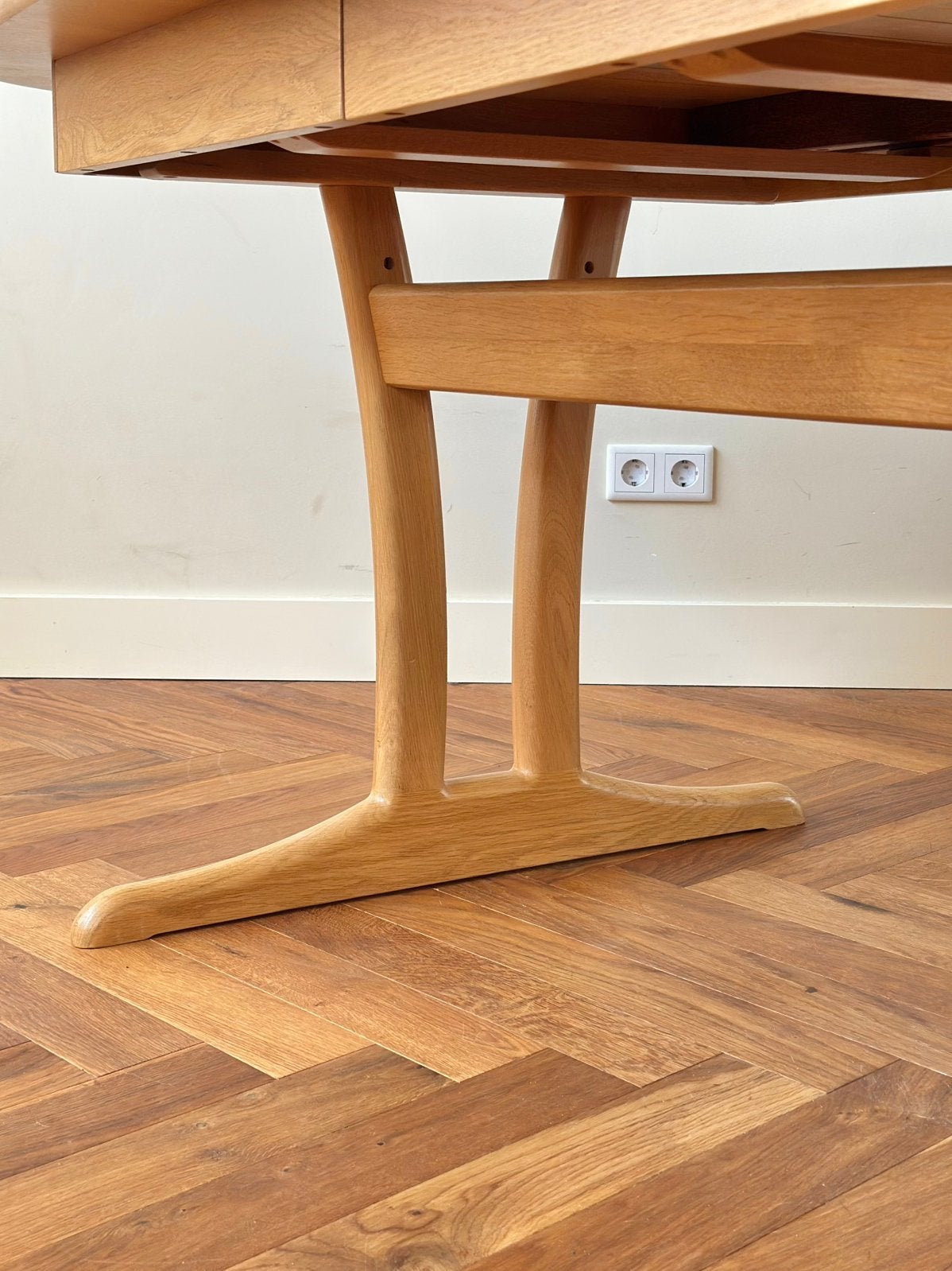 Vintage eetkamertafel Deens eiken hout jaren 50/60/70, Ophalen, Gebruikt, 200 cm of meer, 50 tot 100 cm