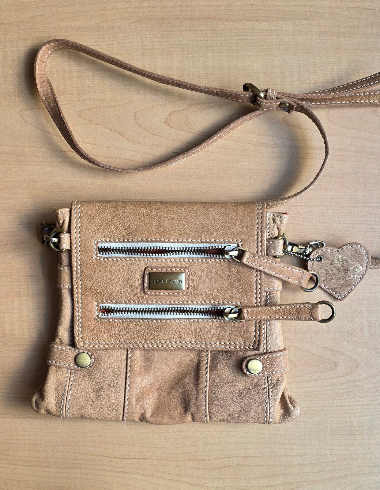 River Island leren schoudertasje - Beige, Verzenden, Gebruikt, Beige, Schoudertasje