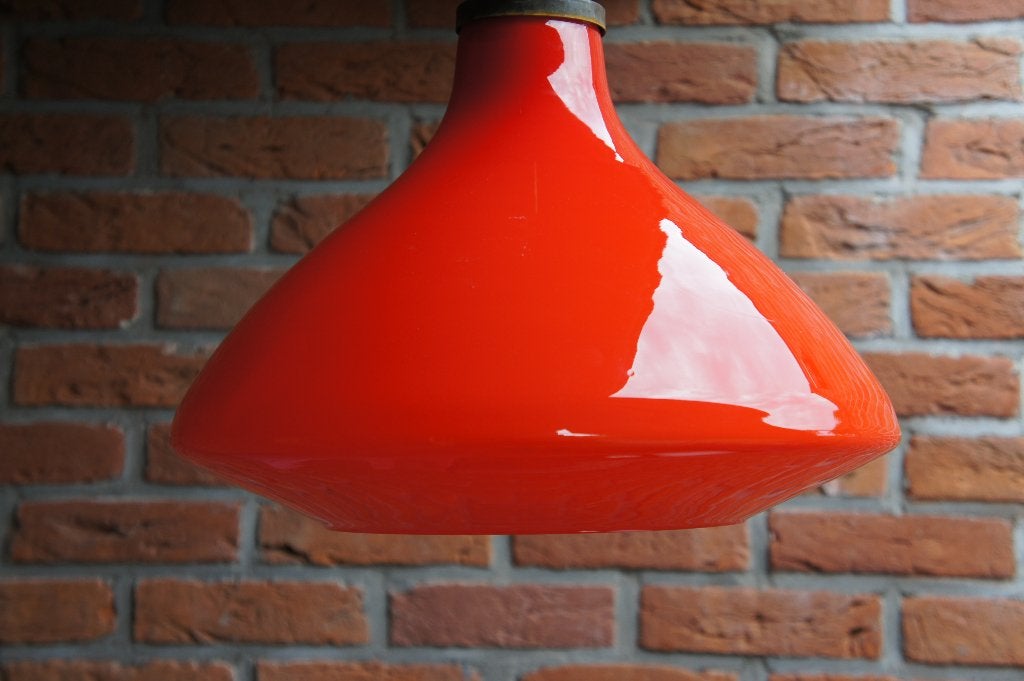 Peill Putzler vintage jaren 60 retro rode hanglamp, Gebruikt, Vintage, Glas, E27 (groot)