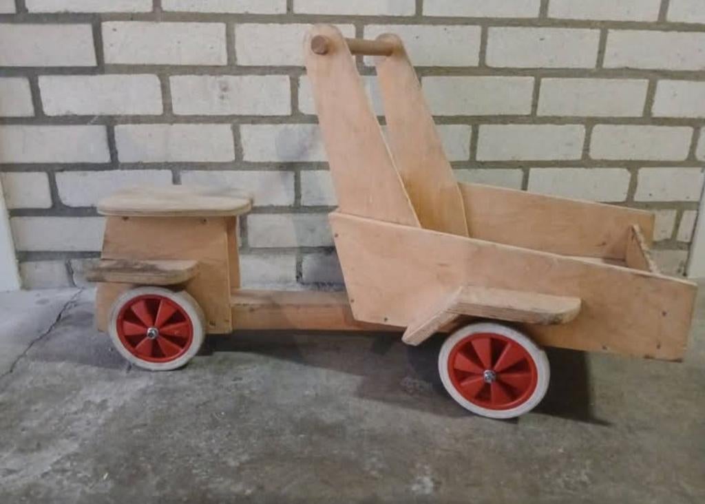 Houten loop bakfiets, Kinderen en Baby's, Speelgoed | Buiten | Skelters, Ophalen, Gebruikt, Overige merken