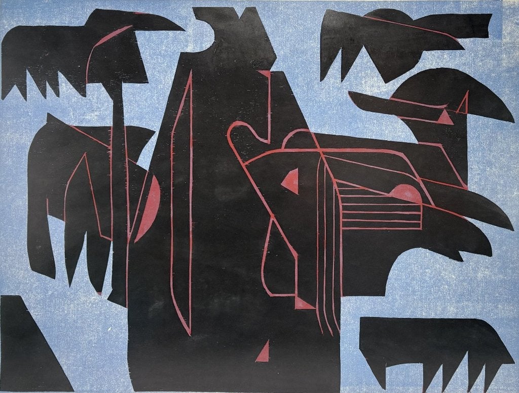 498. Houtdruk, Jan van der Zee - abstracte compositie, 1974, Antiek en Kunst, Ophalen of Verzenden